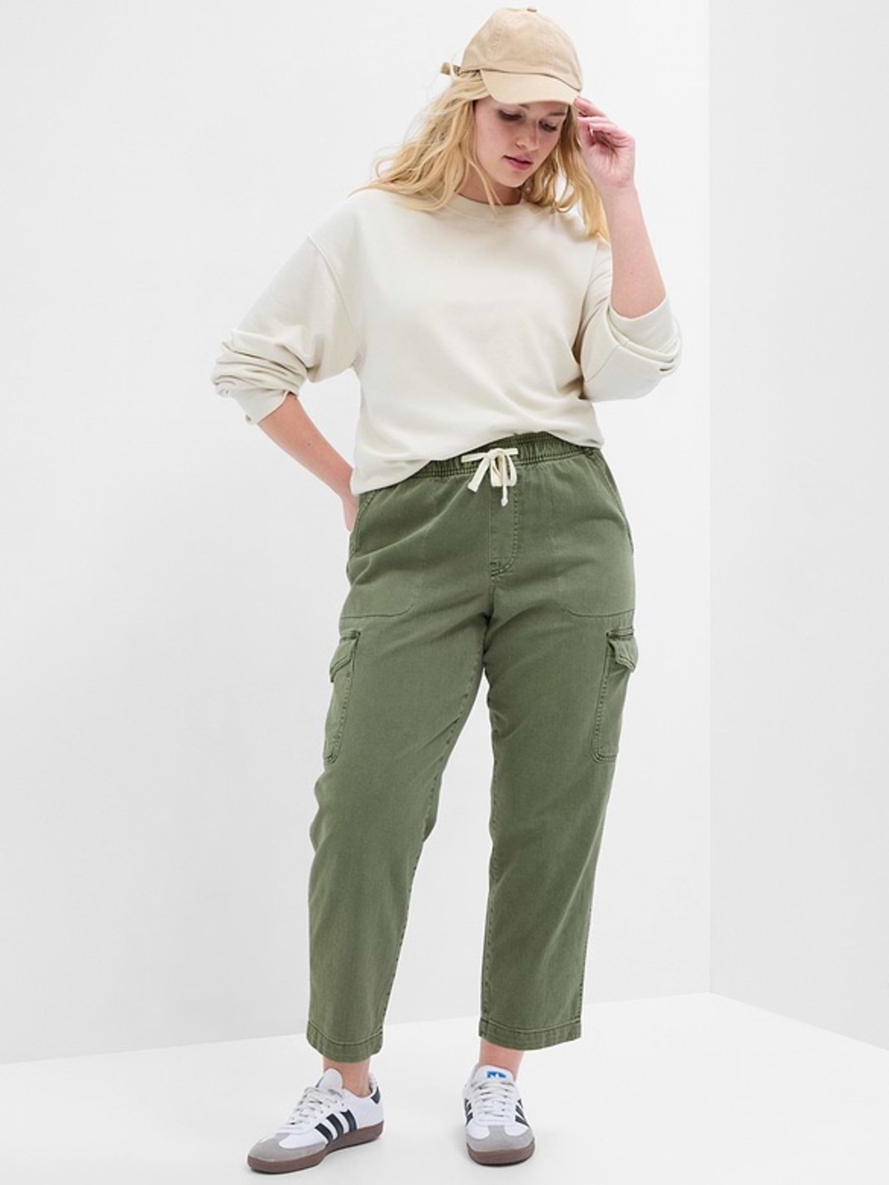 Gap Mid Rise Easy Wide Leg Drawstring 100% Cotton Cargo Pants in Mesculen Green
